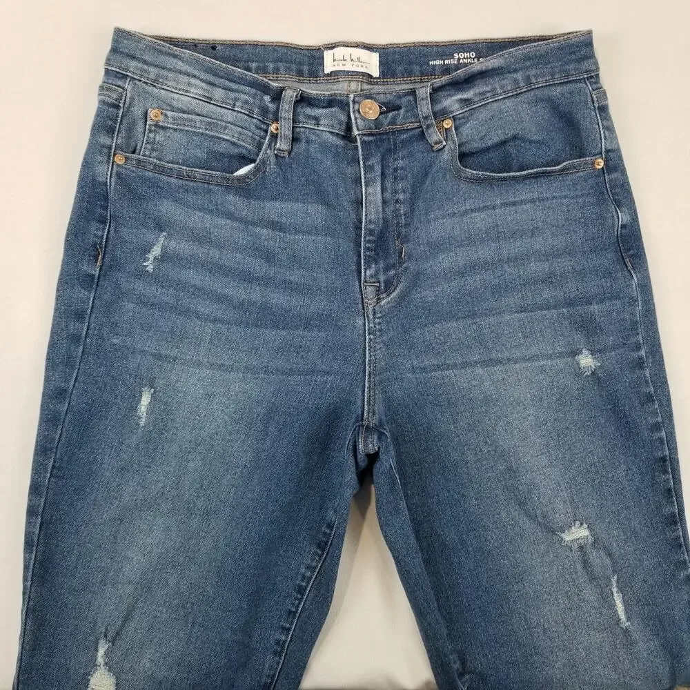 Nicole Miller Jeans Womens 10 Blue Soho High Rise Ankle Skinny Distressed Denim